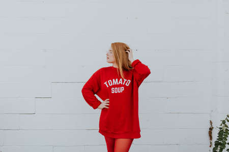 white, wall, outdoor, people, woman, girl, lady, red, dress, clothing, beauty