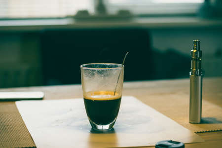 drinks, beverage, cold, table, restaurant, ice, coffee, glass, stirrer, vape, lens cap, canon,...