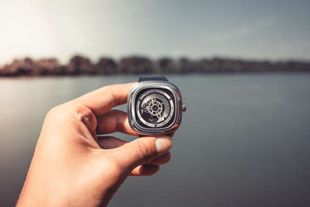 watch, accessory, fashion, people, man, ocean, sea, river, trees, hand, nature