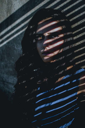 people, woman, portrait, beauty, model, stripe, shadow, light, eyes, face