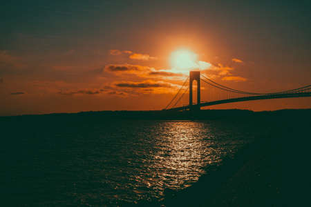 sunset, ocean, sea, beach, water, clouds, sky, architecture, bridge