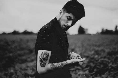 people, man, guy, black and white, arm, tattoo, blur, nature, outdoor