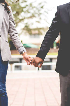 couple, man, woman, girl, guy, holding, hands, bokeh, trees, watch, love, people, bricks, fence,...