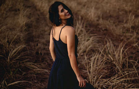 people, woman, lady, smile, happy, back, shoulder, model, beauty, grass, landscape
