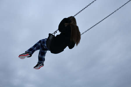 people, kid, child, happy, playground, clouds, sky, swing