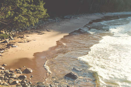 waves, water, ocean, sea, beach, vacation, sand, adventure, trip, rocks, trees, green, nature