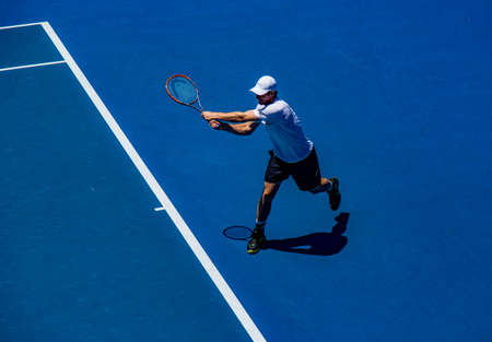 people, man, sport, tennis, hobby, game, shadow, sunny, play, ball, racket, court