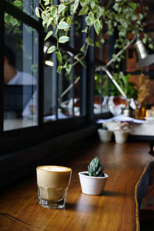 plants, nature, bonsai, glass, wooden, table, coffee, latte, windows, shop, restaurant, bokeh, blur,...