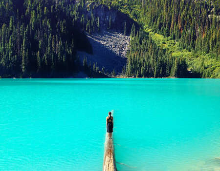 people, woman, girl, lady, mountain, forest, water, lake, valley, plants, grass, trees, pine,...