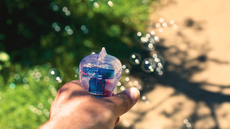 people, hand, bubbles, nature, green, grass, morning, summer