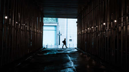 people, man, alone, dark, tunnel, walk, alone, tunnel, building, establishment
