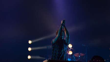 people, man, stage, light, dark, night, concert, performance