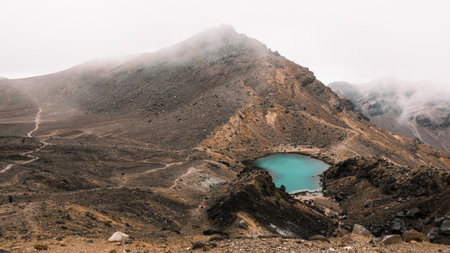 mountain, landscape, rocks, fog, sky, water, valley, soil, land, people, man, woman, lady, trip,...