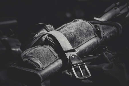 bag, leather, belt, black and white, monochrome