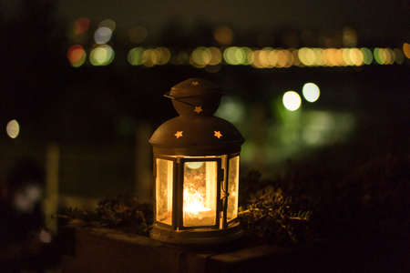 lamp, light, dark, night, star, bokeh