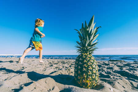 pineapple, dessert, appetizer, fruit, juice, crop, beach, ocean, sea, sand, waves, people, kid,...