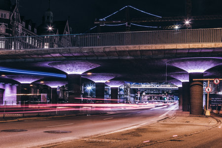 dark, night, long exposure, photography, light, infrastructure, bridge, pillar, sign