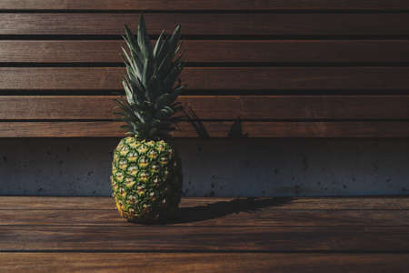 pineapple, dessert, appetizer, fruit, juice, crop, chair, bench, wood