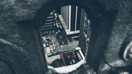 urban, city, establishment, building, structure, infrastructure, tower, clouds, sky, aerial, car,...