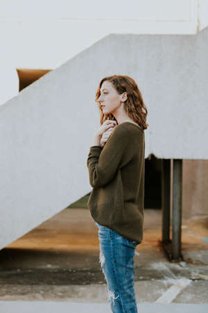 people, woman, fashion, model, beauty, casual, brunette, ripped jeans, sweater