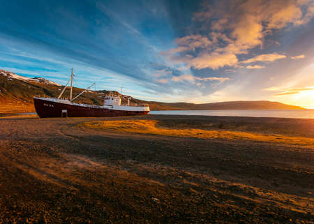 nature, landscape, clouds, sky, sunset, beach, ocean, sea, sand, ship