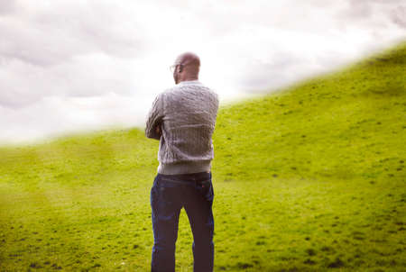 people, man, african american, nature, green, grass, nature, clouds, sky
