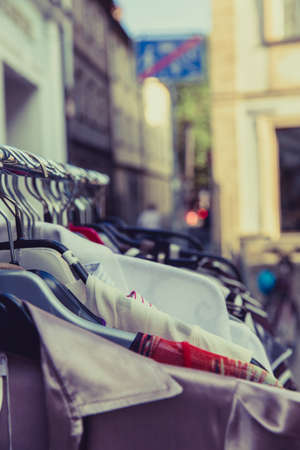 hanger, clothing, sleeves, dress, department, store, shopping, mall, blur