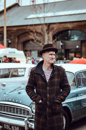 people, man, standing, alone, vintage, car, vehicle, travel, city