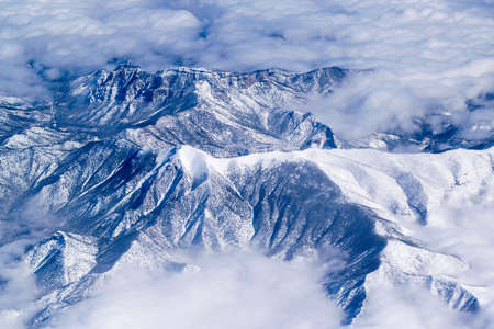mountain, nature, landscape, snow, fog, clouds, top view, aerial, white
