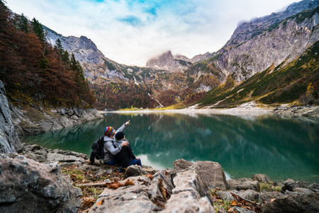 mountain, landscape, peak, summit, people, trees, river, view, aesthetic, rocks, beanie, sky,...