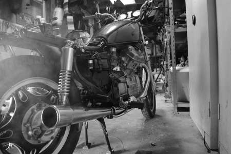 black and white, motorcycle, bike, park, door, engine, tires, machine, acceleration, gas, tank