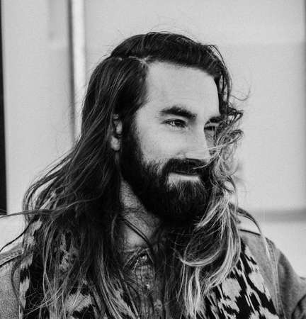 black and white, man, guy, beard, clothing, fashion, model, bokeh, scarf