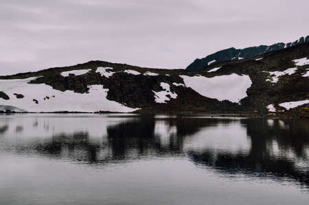 mountain, landscape, peak, summit, snow, view, aesthetic, reflection, sky, clouds, lake