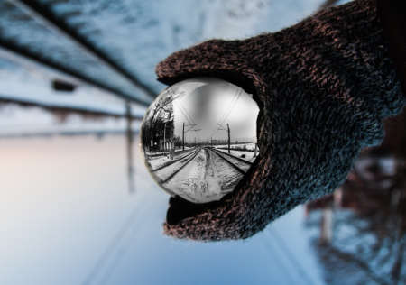 snow, winter, white, cold, weather, ice, people, man, gloves, snow globe, glass, ball, circle, round