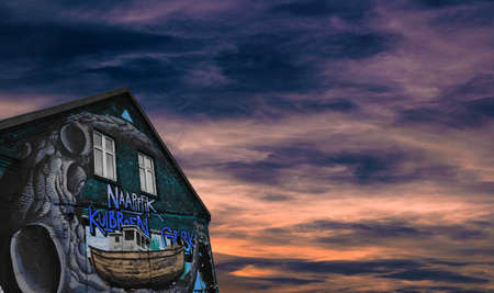 wall, art, mural, painting, graffiti, house, cloud, sky, sunset