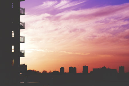 architecture, building, infrastructure, sunset, silhouette, skyline, city, clouds, sky