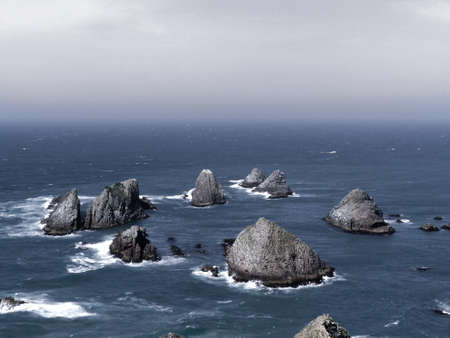 sea, ocean, water, waves, nature, rocks, cliff, horizon