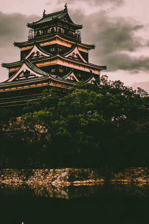 architecture, building, infrastructure, design, hiroshima castle, japan, travel, trees, plant,...