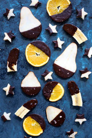 banana, orange, chocolate, food, sweets, fruit