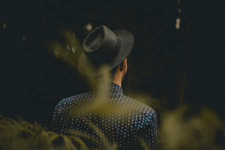 people, guy, man, nature, outdoor, fashion, hat, dark, blur, back