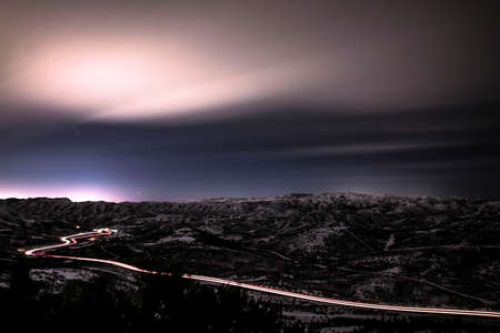 mountain, highland, landscape, nature, valley, hill, view, travel, road, lights