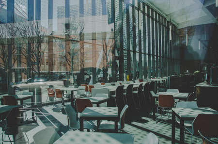 architecture, building, infrastructure, table, chairs, restaurant, hotel, glass