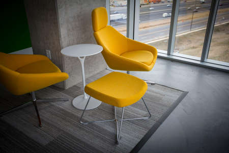 chair, table, building, architecture, design, establishment, interior, glass, windows, office