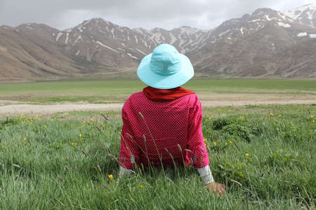 people, girl, woman, relax, chill, green, grass, sitting, alone, field, mountain, view, landscape,...
