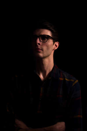 people, man, eyeglasses, sideburns, dark, serious