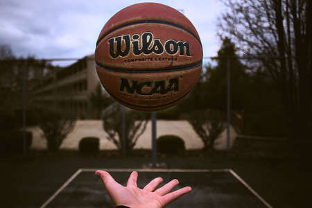ball, basketball, sport, game, fitness, hand, palm, court, outside, blur