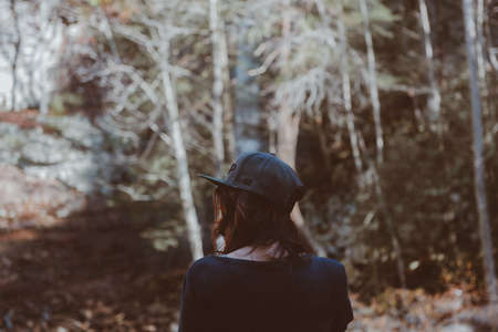 people, girl, woman, hat, cap, back, blur, outdoor, nature