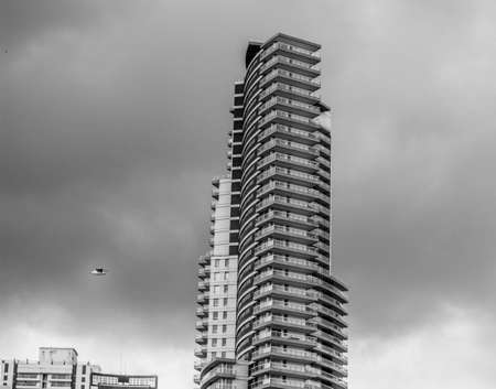building, city, urban, sky, clouds, black and white, grayscale, skyscraper