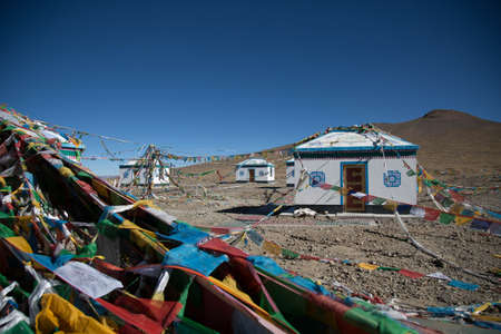 blue, sky, highland, mountain, landscape, outdoor, colorful, tibet, house