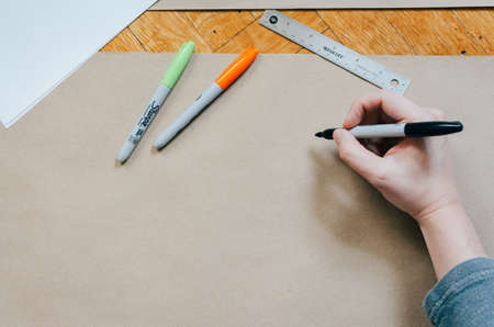 pen, color, write, draw, board, ruler, art, hand, table